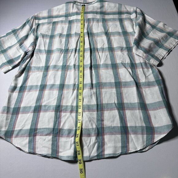 Bogari Studio Mens M Linen Windowpane Plaid Short Sleeve Button Down Shirt - Picture 13 of 14